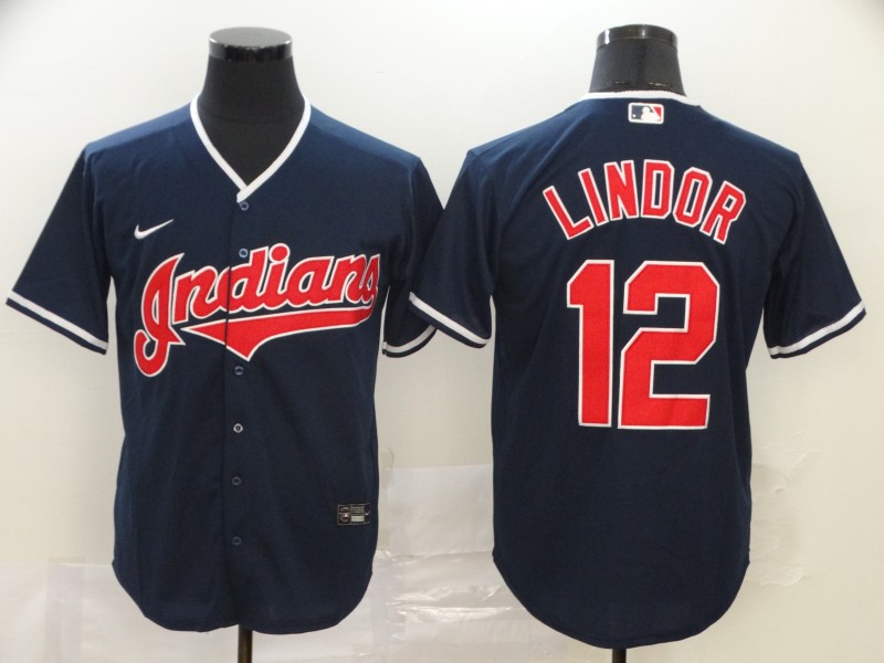 Men's Cleveland Guardians Francisco Lindor #12 Navy Baseball Jersey